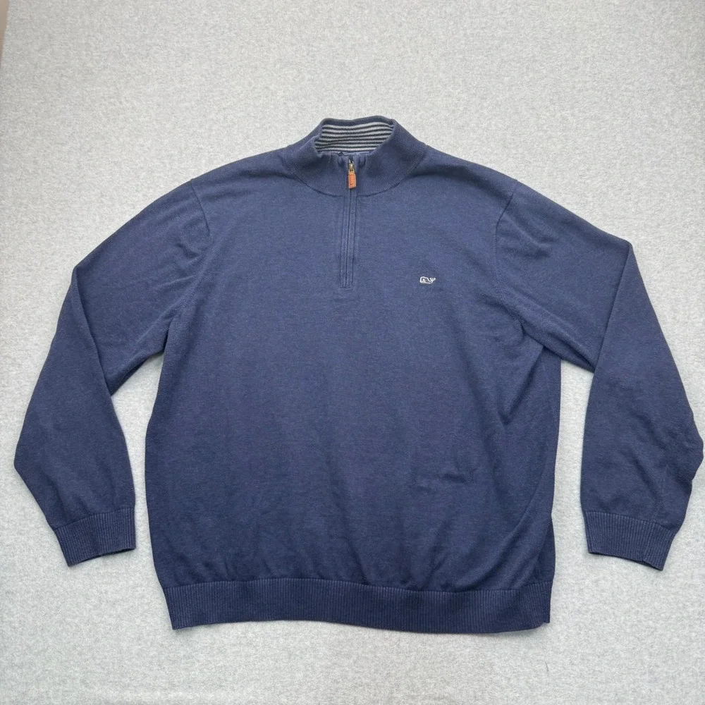 Vineyard Vines Sweater Mens XXL Preppy Blue Quarter Zip Whale Logo 1E0227